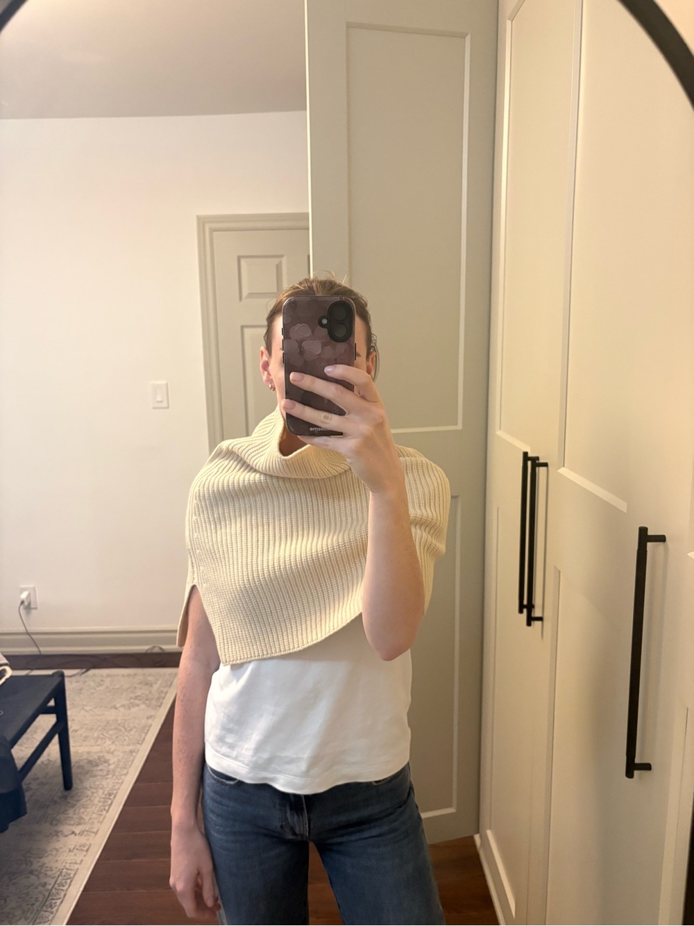 Cream Ribbed Knit Shoulder Capelet